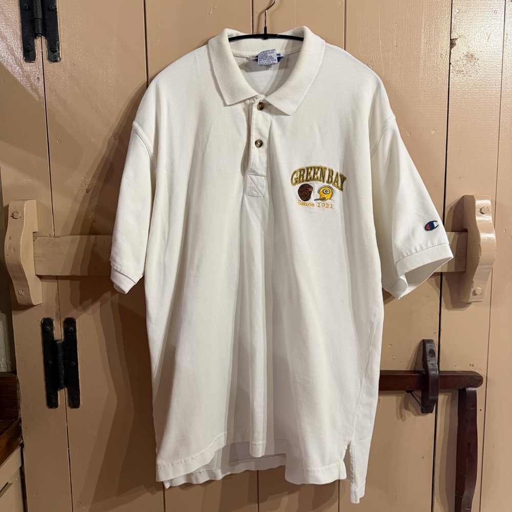 Green Bay Packers Polo Vintage champion! Embroidered! Size Large